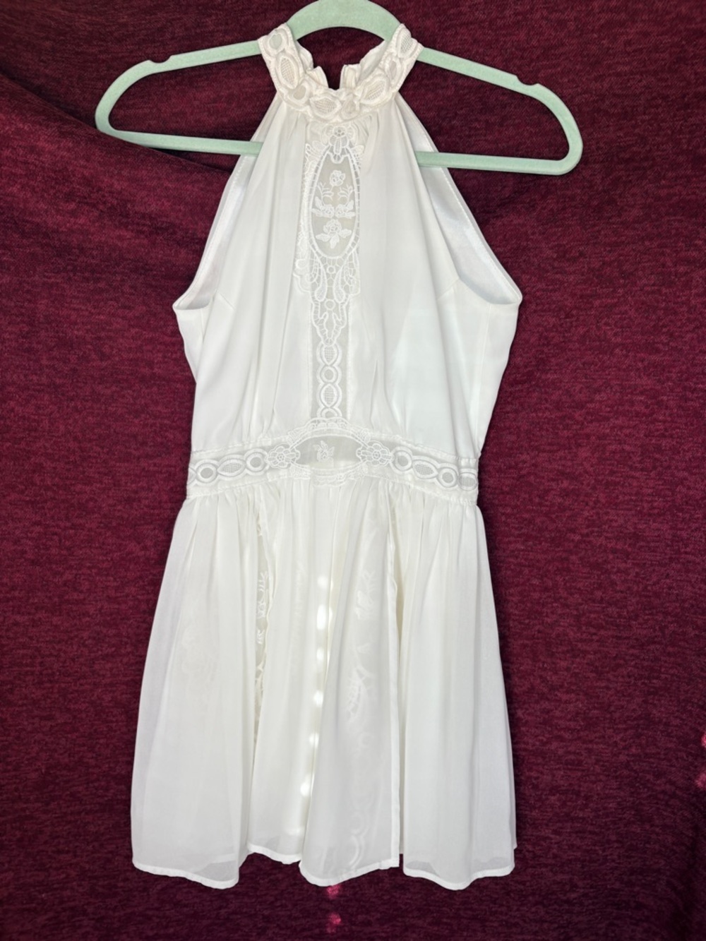 Jiaping White Lace Chiffon Skater Dress Size S